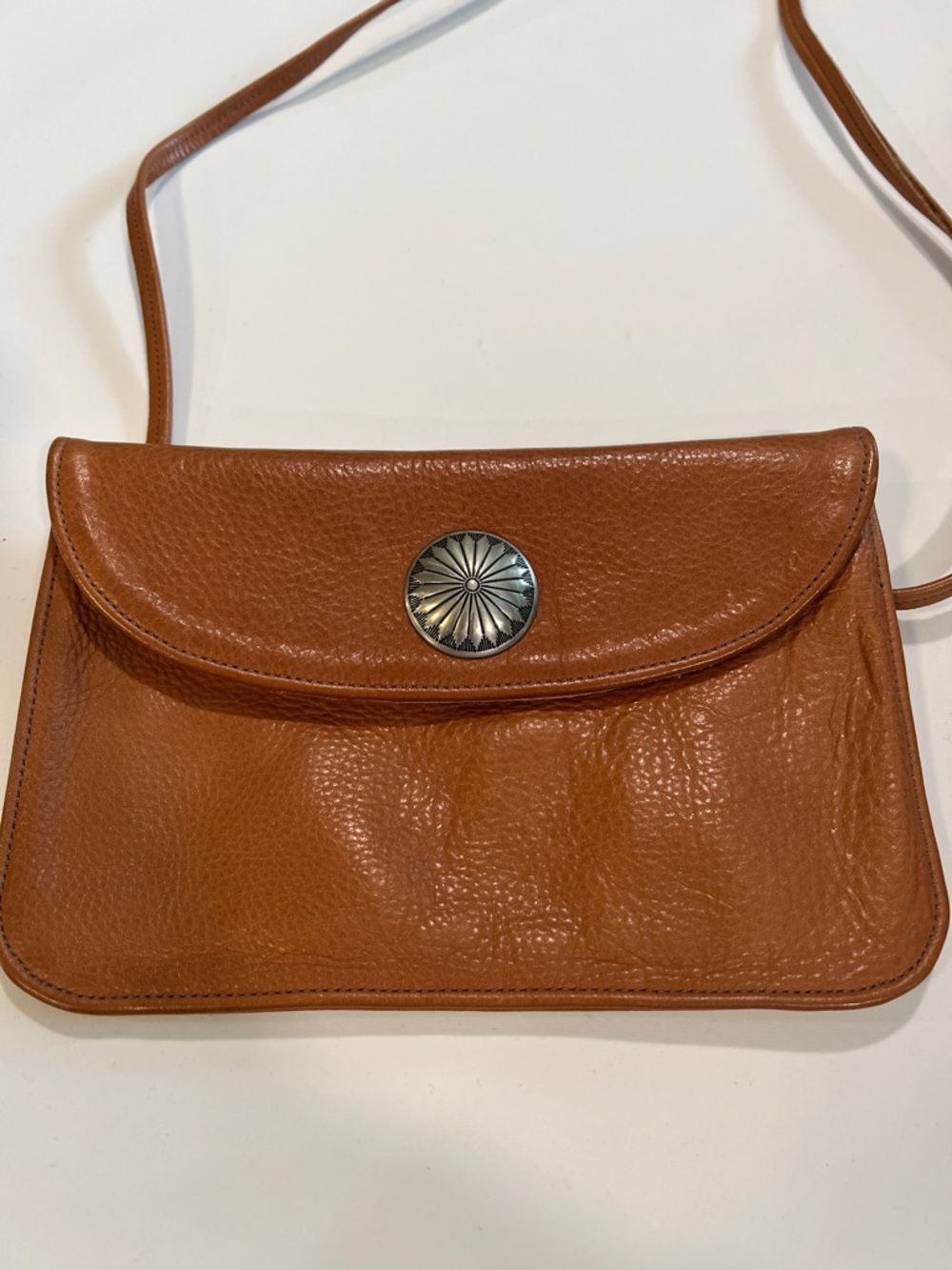 Leather Crossbody Bag - light tan, cognac, pebbled leather slim purse